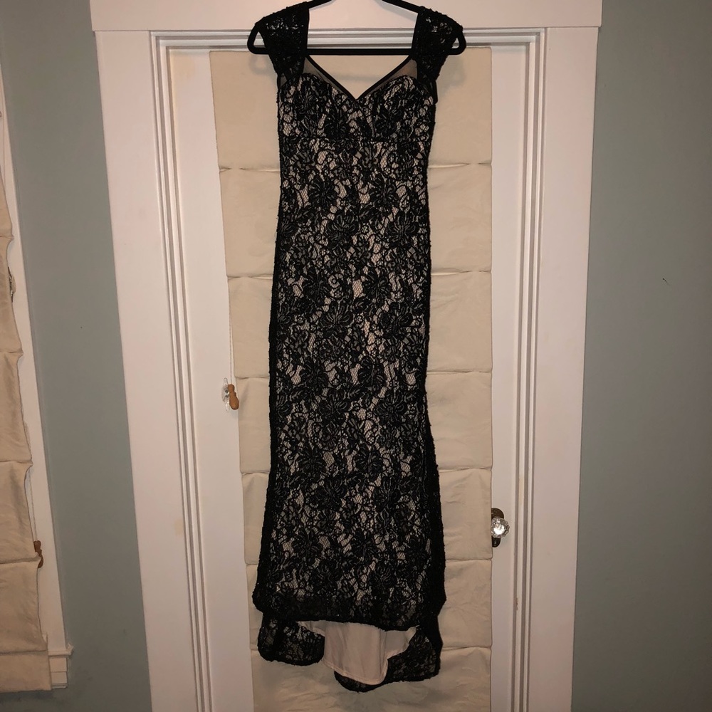 Black Sequin Lace Mermaid Gown With A Small Train